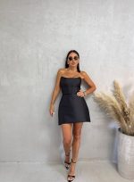 Mala crna elegantna korset haljina od brokat satena