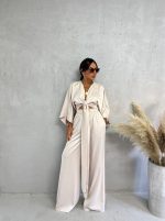 Satenski boho komplet sjajno sedefaste bele boje