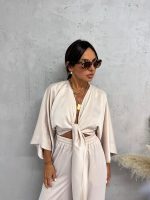Satenski boho komplet sjajno sedefaste bele boje