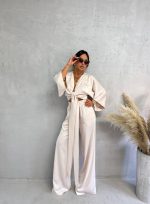 Satenski boho komplet sjajno sedefaste bele boje