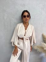 Satenski boho komplet sjajno sedefaste bele boje