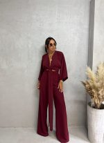 Bordo boho lepršavi komplet dugih rukava i nogavica
