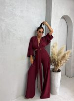 Bordo boho lepršavi komplet dugih rukava i nogavica