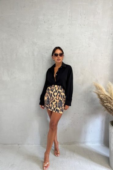Mini suknja životinjskog leopard printa visokog struka i ravnog kroja