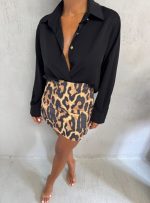 Mini suknja životinjskog leopard printa visokog struka i ravnog kroja