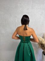 Midi zelena elegantna korset haljina A kroja ispod kolena od čvrstog satena