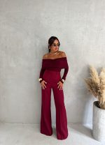 Bordo trendy zvonaste pantalone visokog struka sa kosim džepovima