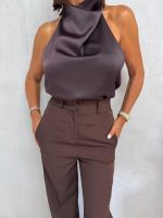 Elegantna braon satenska bluza