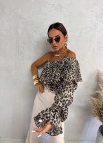Asimetrična bluza sa jednim rukavom bogata karnerima životinjskog/animal printa