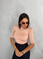 Basic puder roze rolka od likre sa 3/4 rukavima