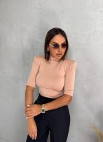 Basic puder roze rolka od likre sa 3/4 rukavima