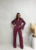Bordo trendi zvonaste pantalone plićeg struka sa kosim džepovima