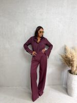 Bordo trendi zvonaste pantalone plićeg struka sa kosim džepovima