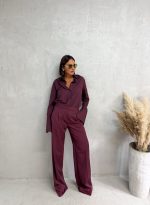 Bordo trendi zvonaste pantalone plićeg struka sa kosim džepovima