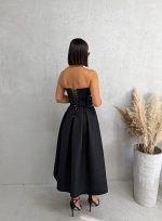 Midi crna elegantna korset haljina A kroja ispod kolena od čvrstog brokata