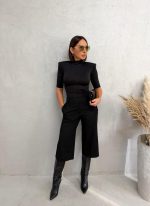 Crne kapri pantalone bermude visokog struka sa ravnim nogavicama