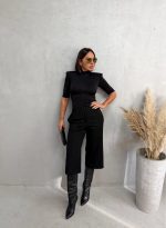 Crne kapri pantalone bermude visokog struka sa ravnim nogavicama