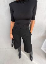 Crne kapri pantalone bermude visokog struka sa ravnim nogavicama