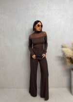 Polu-transparentna braon basic bluza dugih rukava sa rolkom
