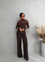 Polu-transparentna braon basic bluza dugih rukava sa rolkom