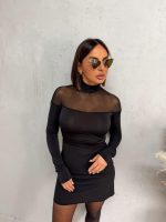 Polu-transparentna crna basic bluza dugih rukava sa rolkom
