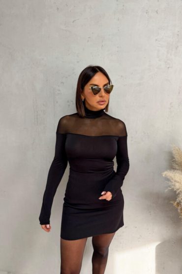 Polu-transparentna crna basic bluza dugih rukava sa rolkom