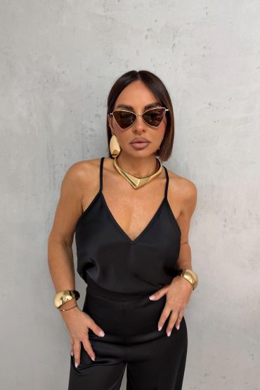 EMBER BLACK SATENSKA BLUZA NA BRETELE