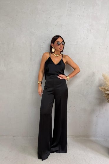 SAVANNAH BLACK SATENSKE ZVONASTE PANTALONE
