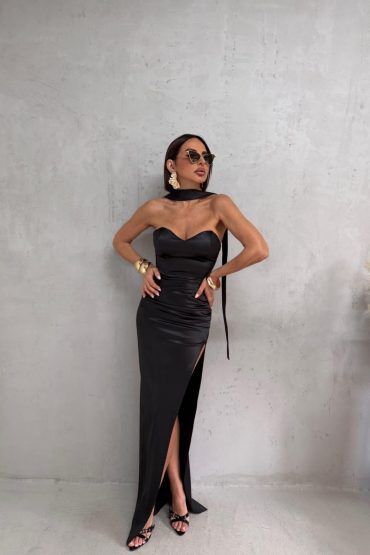 NALA BLACK SATENSKA KORSET HALJINA