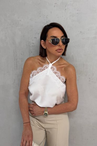 RAYNE WHITE HALTER BLUZA SA ČIPKOM