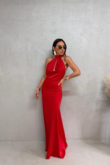GRETA RED LONG SATIN DRESS