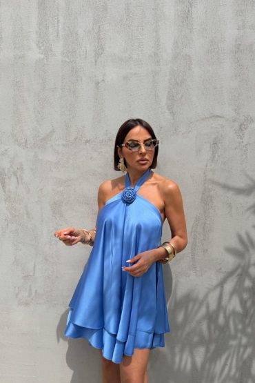 MIKAELA SAPPHIRE MINI SATIN DRESS