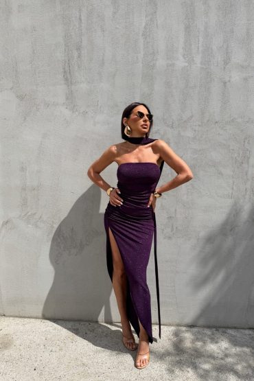 NADIA PURPLE SHIMMERING ASYMMETRIC DRESS