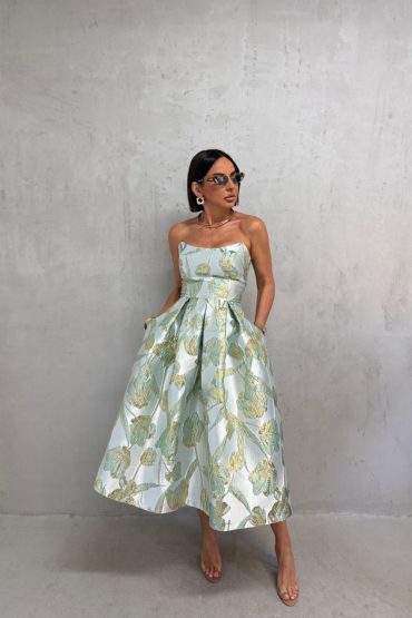RAFAELLA MINT BROCADE CORSET DRESS
